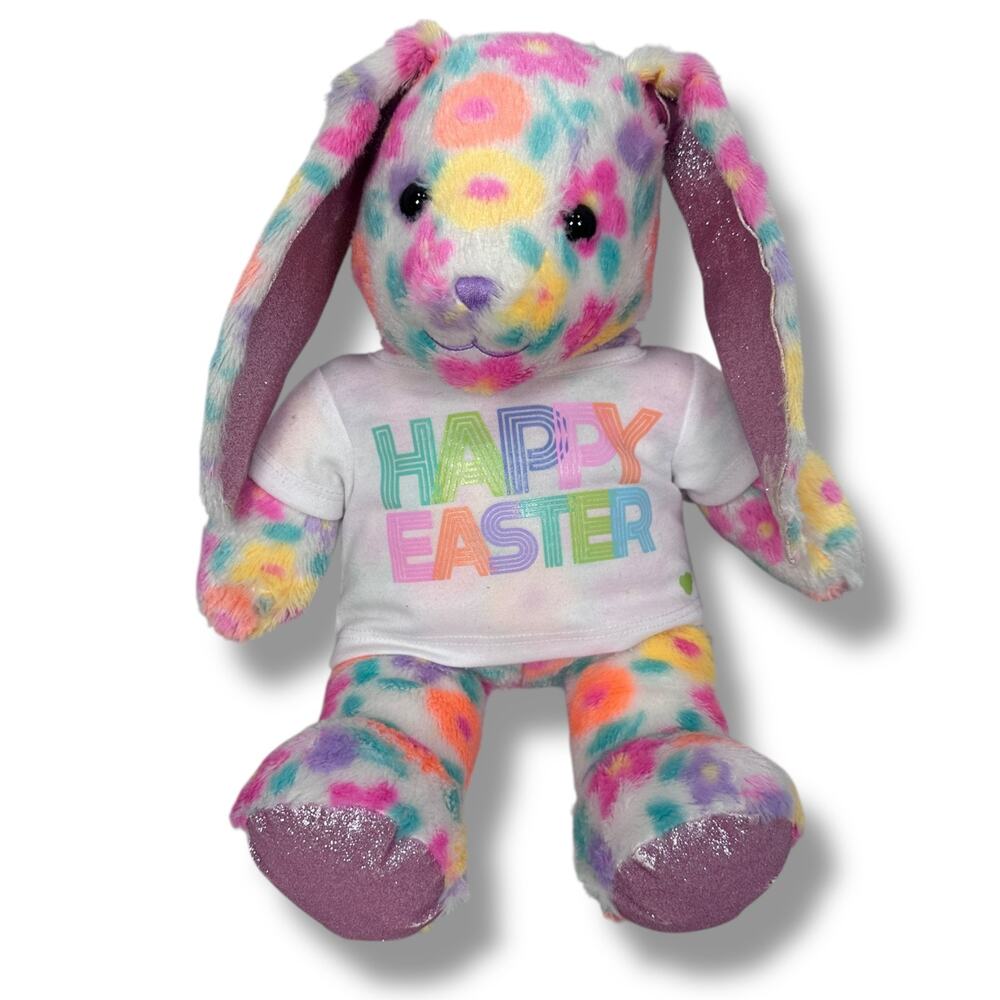Build a Bear Floral Glitter Pawlette Bunny Rabbit Plush Toy BAB Easter Shirt